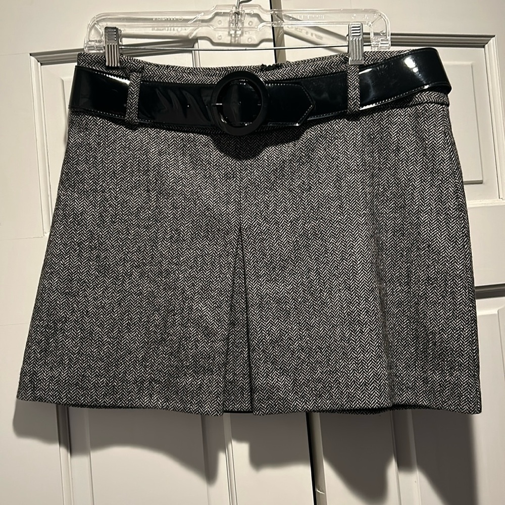 Laundry herringbone wool miniskirt with belt